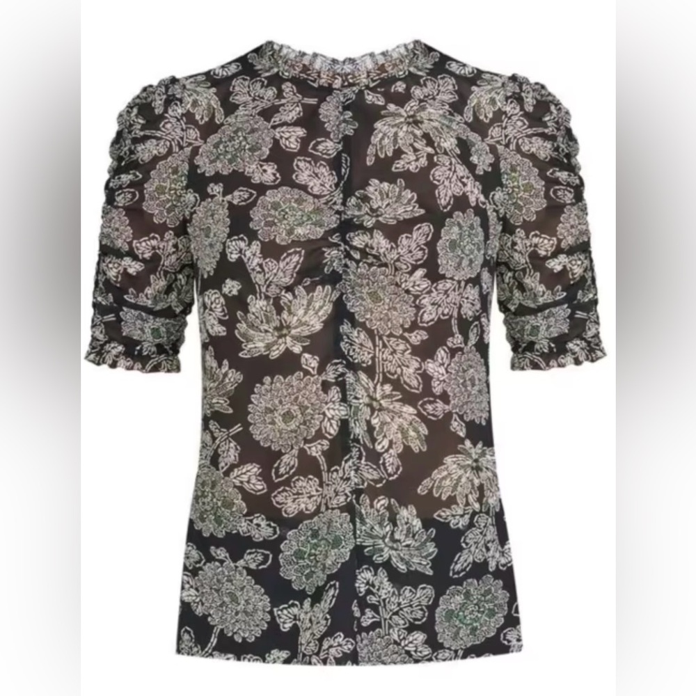 VERONICA BEARD Natuka Floral Print Sheer Ruffle Silk Blouse - Picture 2 of 12